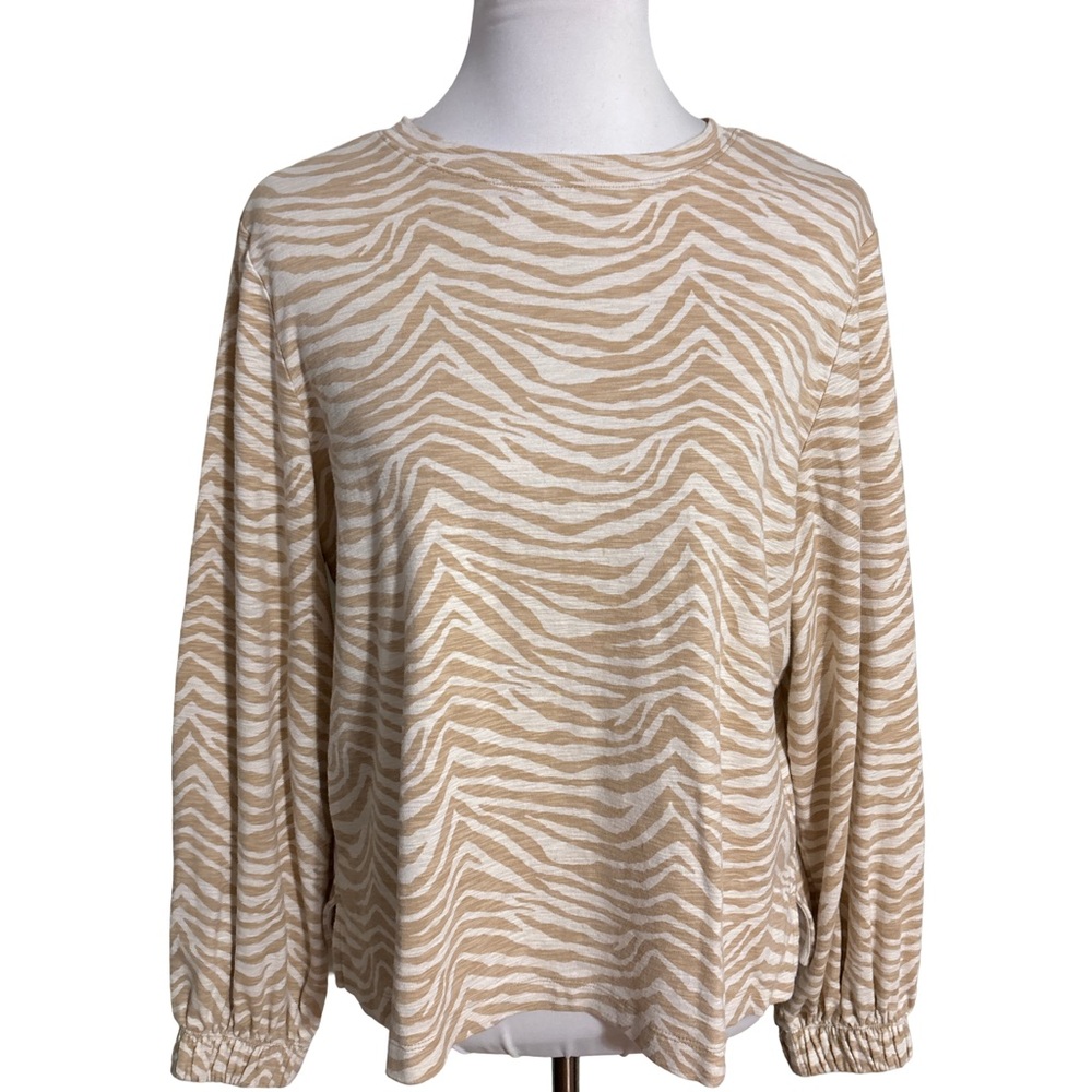 Banana Republic Tan White Zebra Print Cotton Blouse